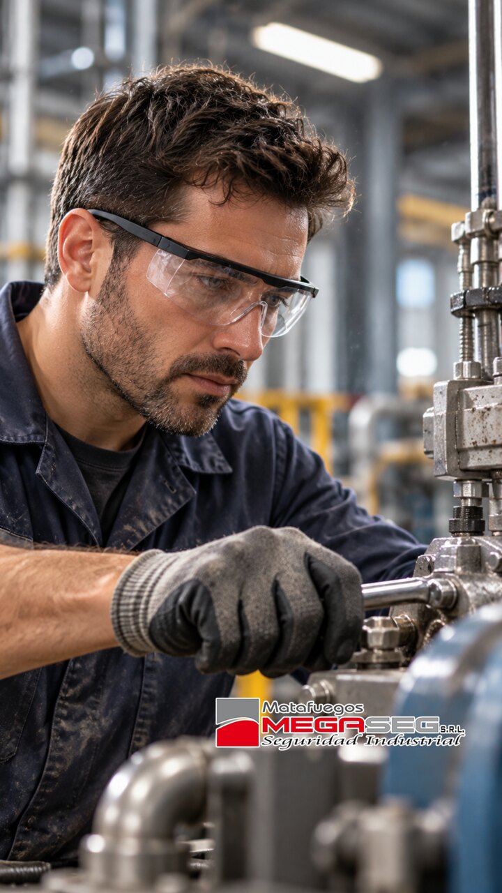 Trabajador con Anteojos de Seguridad Argon transparentes en planta industrial