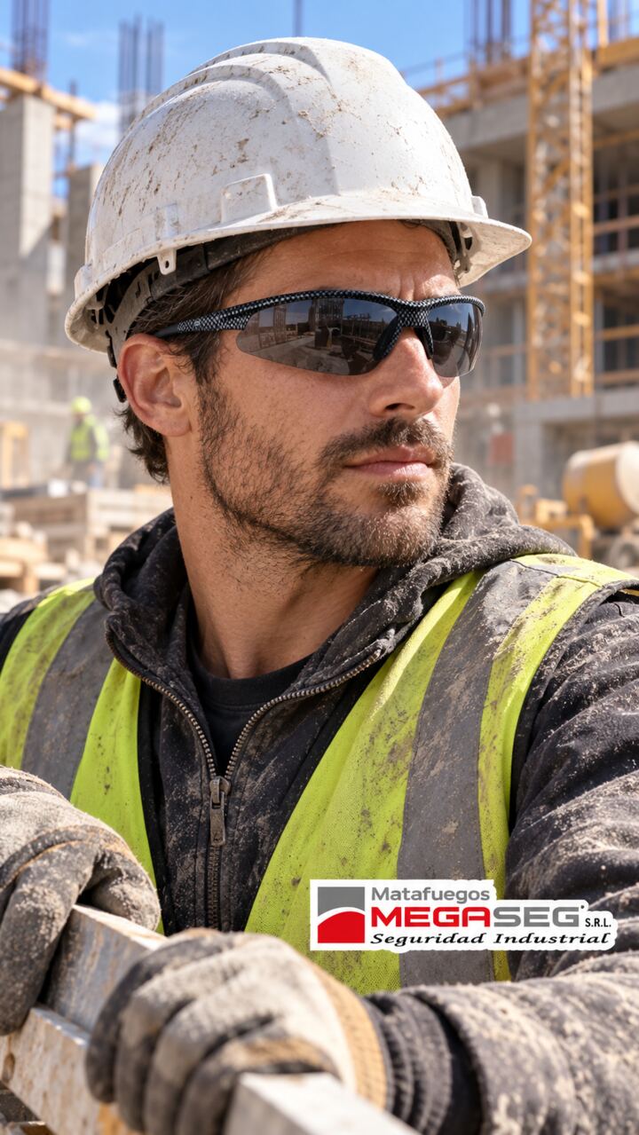 Trabajador con casco y Anteojos de Seguridad LIBUS Iris con lente gris