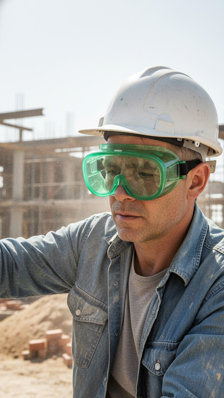 Trabajador de construcción con Antiparra de Seguridad Industrial