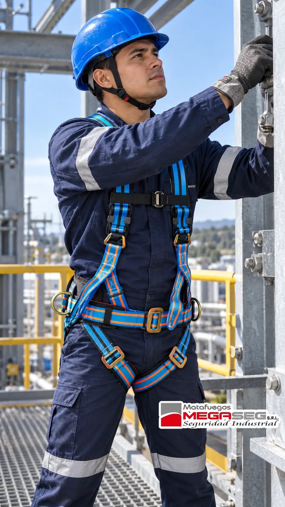 Trabajador usando Arnés X-Urban modelo Zeus en planta industrial