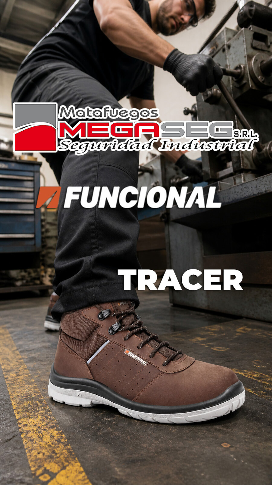 Trabajador utilizando el Botín Funcional Tracer en un taller