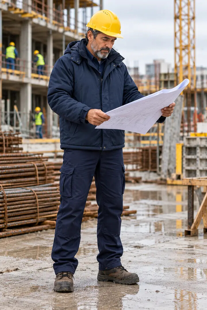 Campera de trabajo en una obra