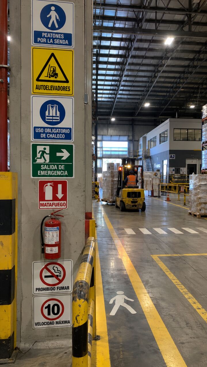 Carteles de seguridad y circulación de autoelevadores