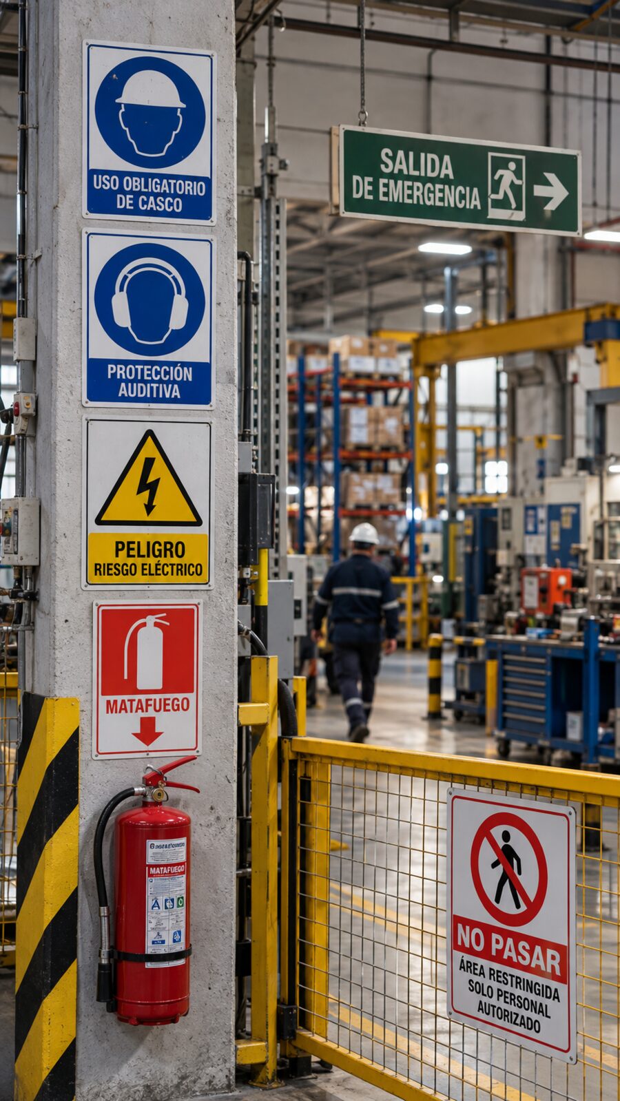 Cartelería y señalética de seguridad en una planta industrial