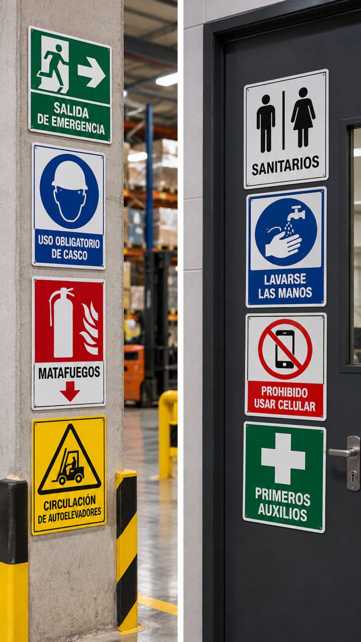 Cartelería de salida de emergencia, sanitarios y primeros auxilios