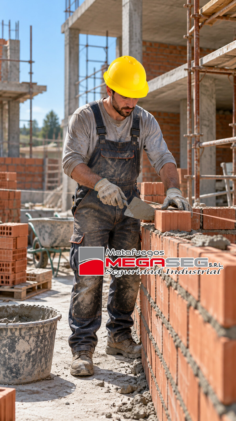 Trabajador con casco Milenium Class amarillo en una obra