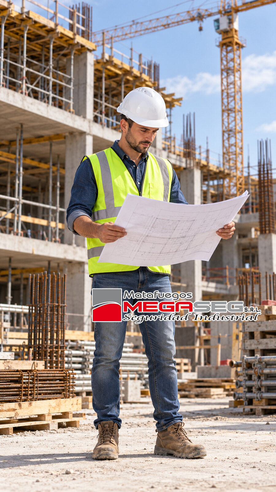 Trabajador con casco Milenium Class blanco en construcción