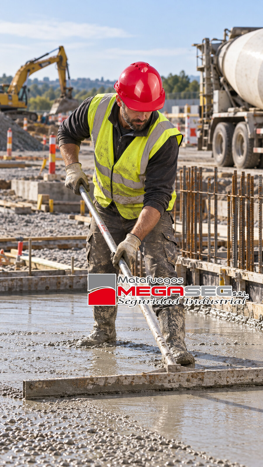Trabajador con casco Milenium Class rojo en obra