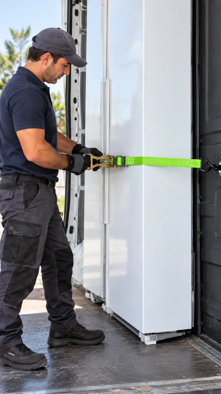 Trabajador asegurando una carga con Equipo de Sujeción X-Urban