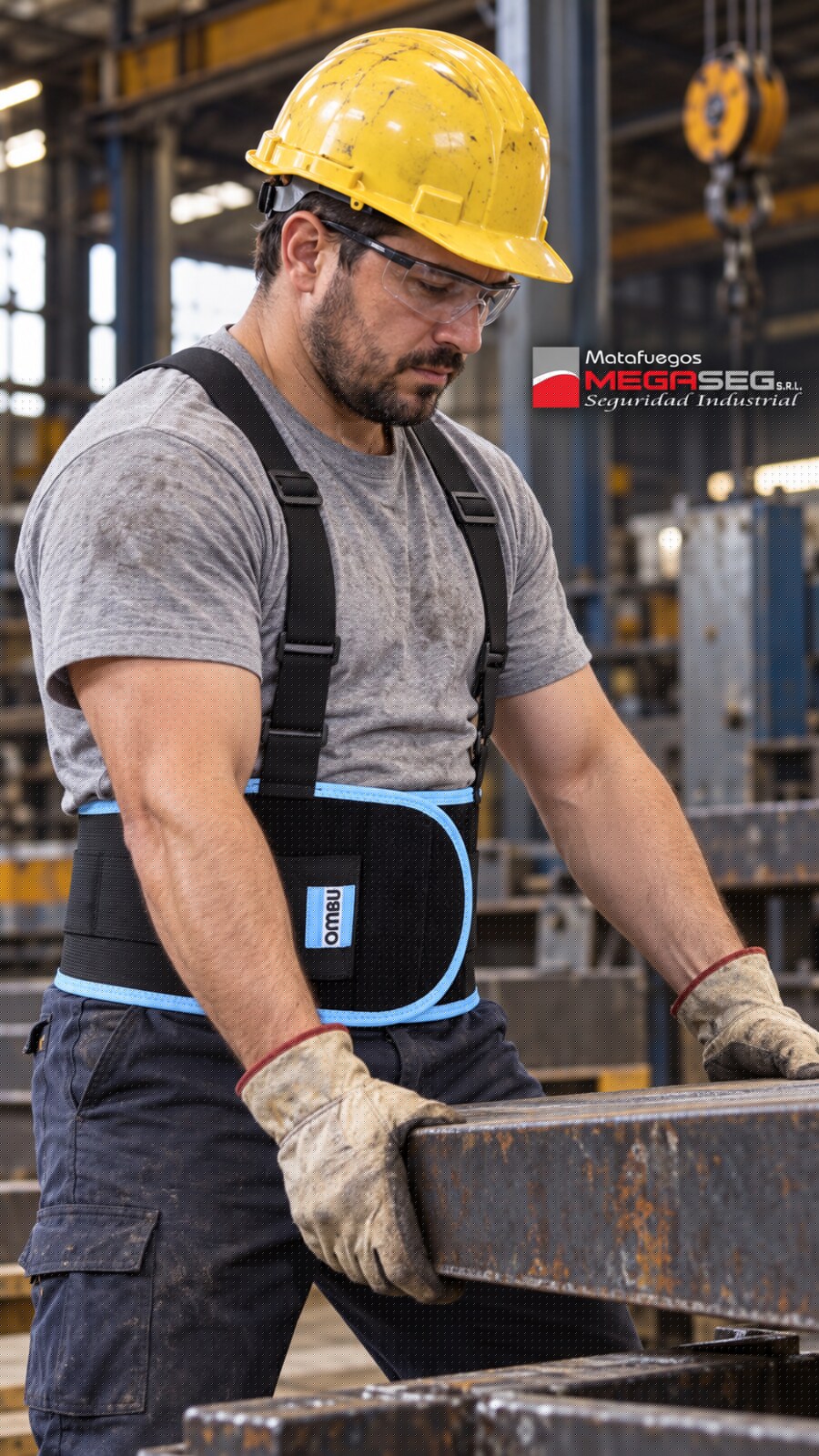 Trabajador industrial con Faja de Protección Lumbar OMBU