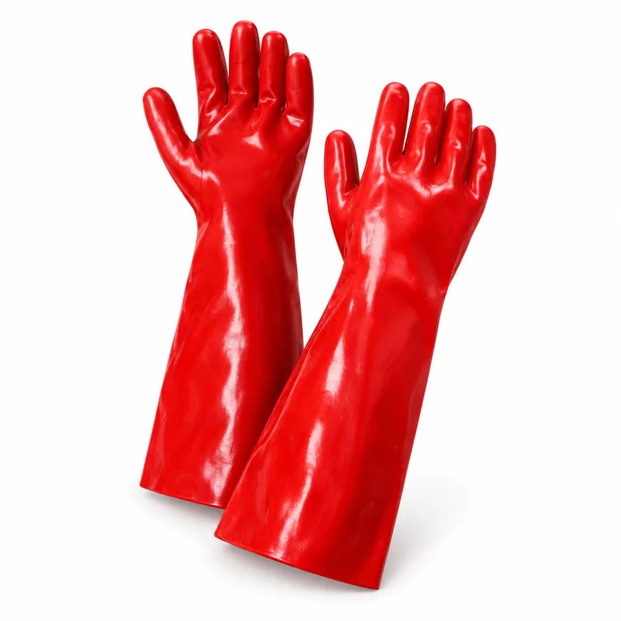 Guante Hi-Flex PVC rojo, vista en ángulo