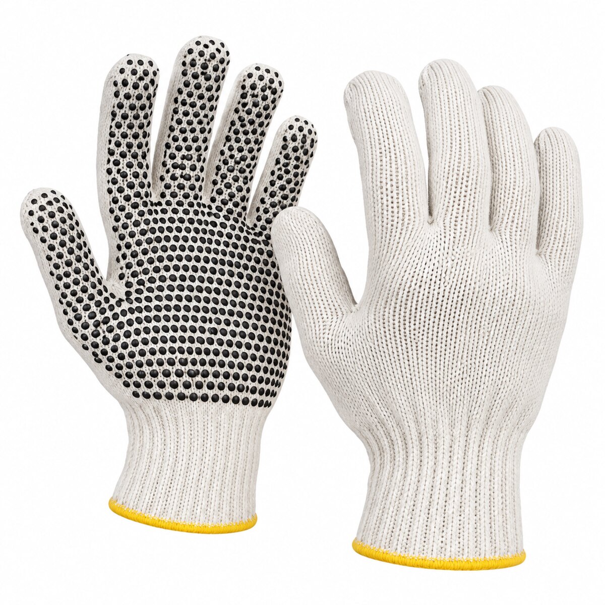 Par de guantes tejidos de algodón moteados en una cara