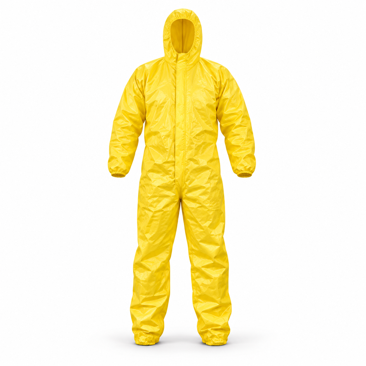 Mameluco descartable amarillo DuPont Tychem C sobre fondo blanco