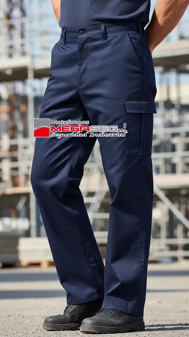 Pantalón OMBU Cargo azul oscuro en jornada industrial