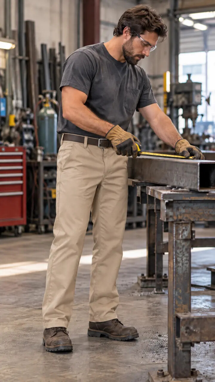 Pantalón de Trabajo OMBU beige en tareas de taller