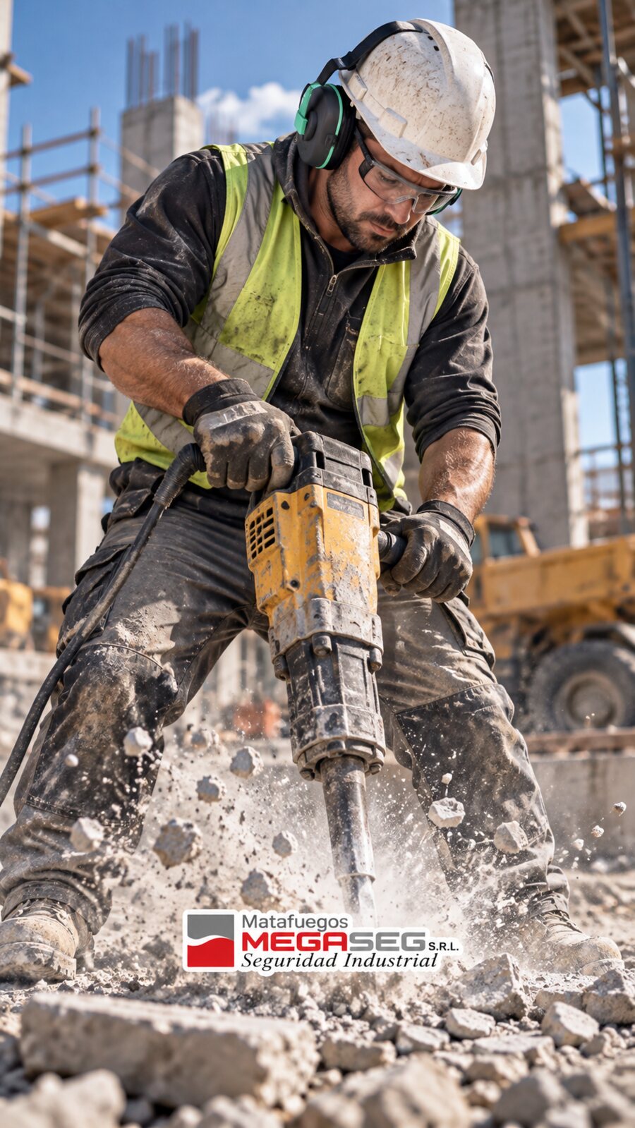 Trabajador de construcción con Protector Auditivo LIBUS Alternative 23 dB