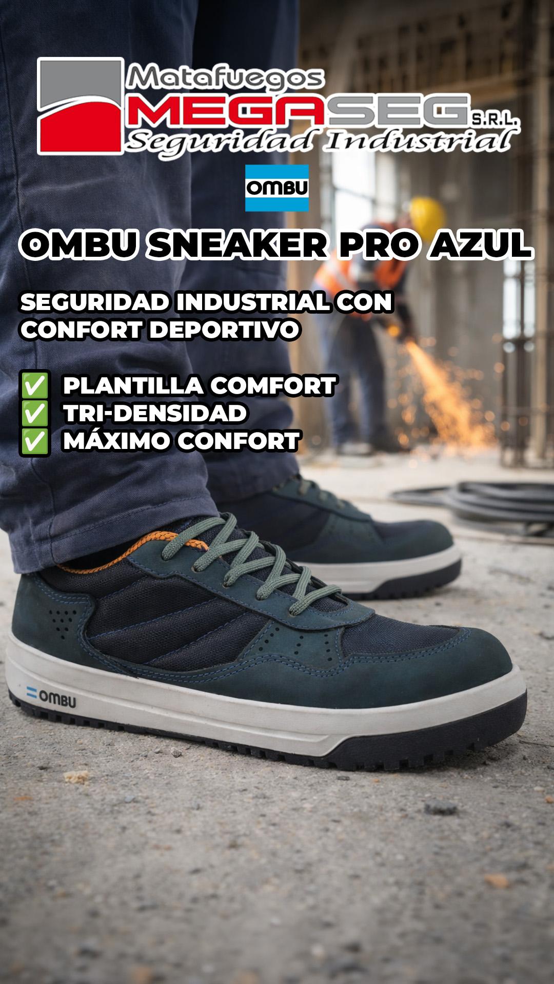 Trabajador utilizando la zapatilla OMBU Sneaker Pro en una obra