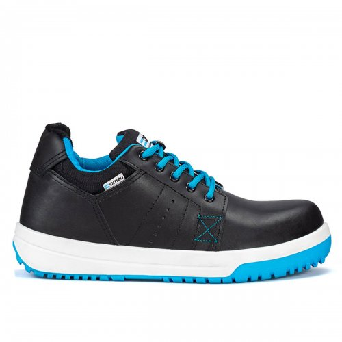 Vista lateral de la zapatilla de seguridad OMBU Sneaker con etiqueta original