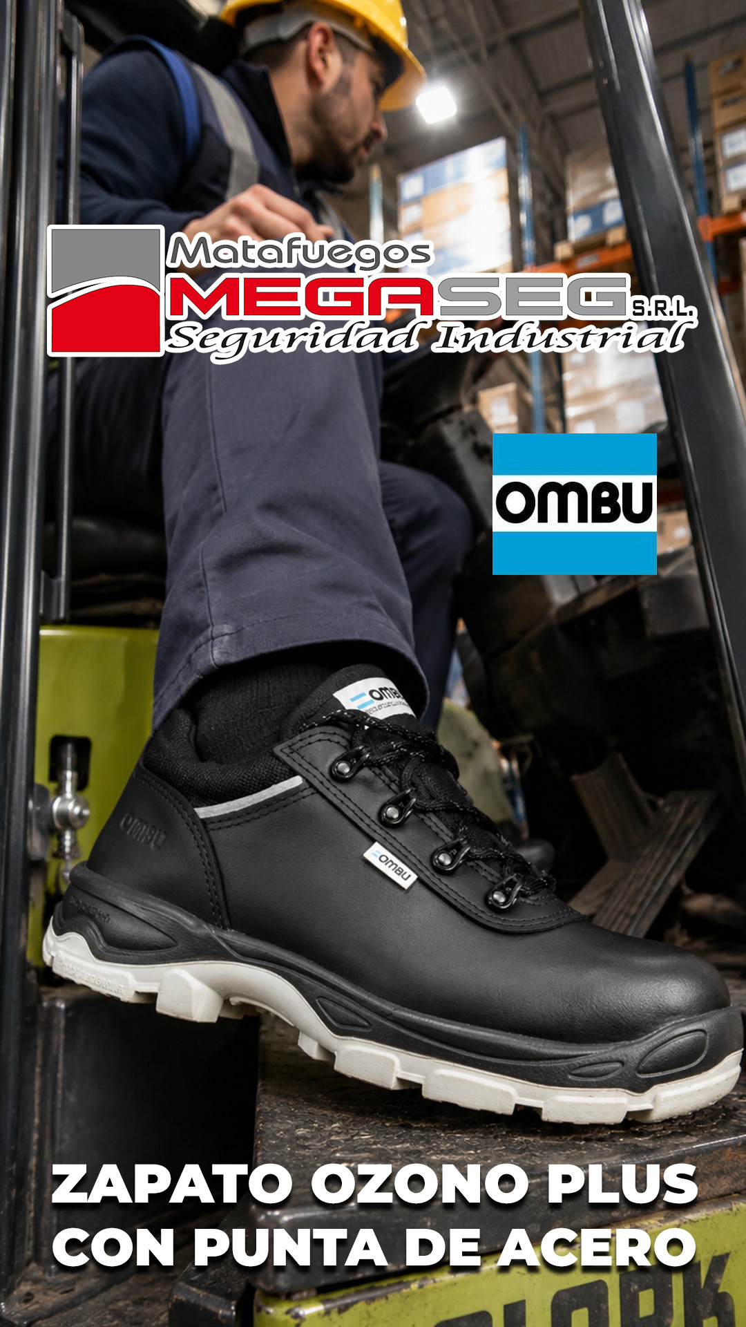 Trabajador utilizando el zapato de seguridad OMBU Ozono Plus en un taller